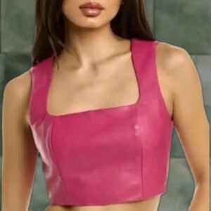 Pink 7 For All Mankind Vegan Leather Crop Top